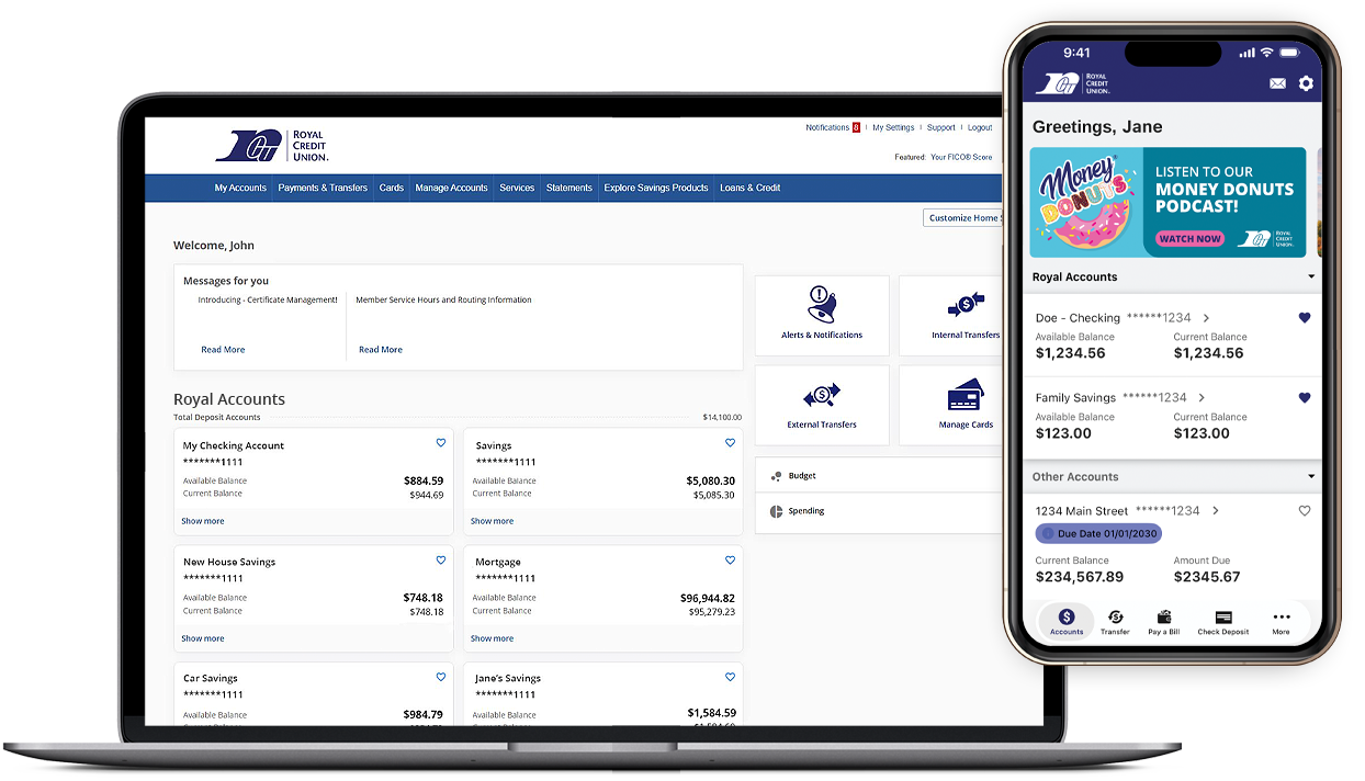 Photo of laptop and iphone with RCU online banking tools