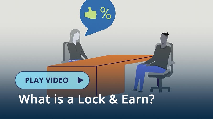 Illustration of a person meeting with another rep from RCU about a Lock & Earn Account