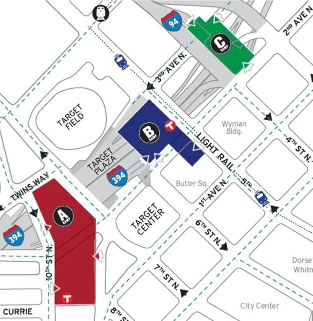 Map of parking at Twins game