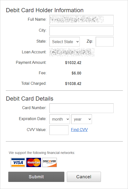 Debit Card Holder Information screen